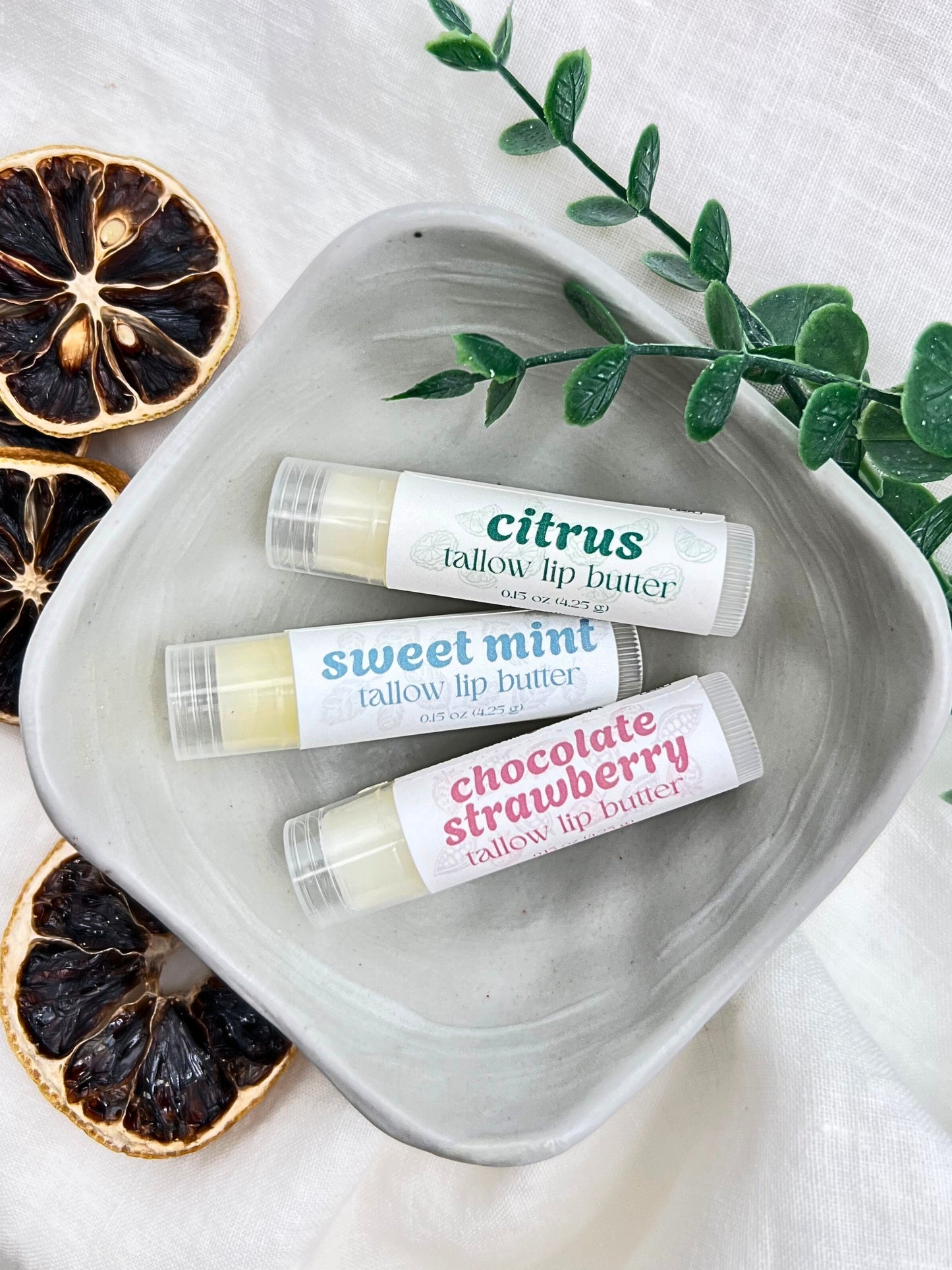 Hand-Poured Lip Butter Trio - Made with Grass-Fed Tallow Butter, Jojoba Oil, & Pure Botanicals