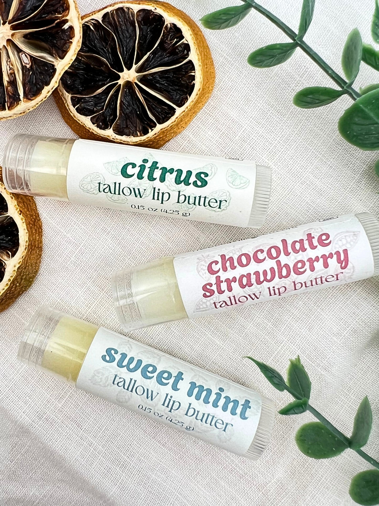 Hand-Poured Lip Butter Trio - Made with Grass-Fed Tallow Butter, Jojoba Oil, & Pure Botanicals