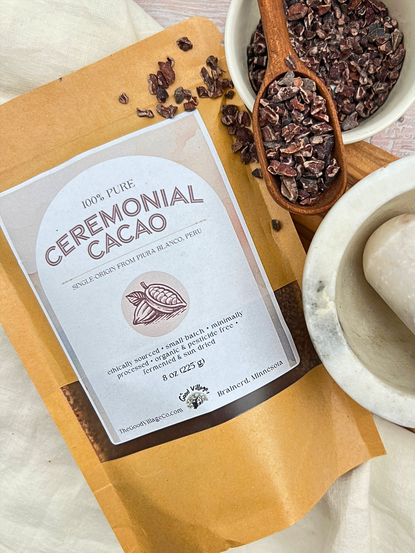 Ceremonial Cacao - 100% Pure Single-Origin Unprocessed Traditional Wellness Beverage from Piura Blanco, Peru
