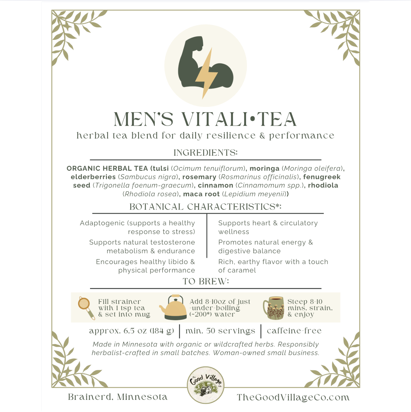 Men's Vitali•Tea: Herbal Tea Blend for Daily Resilience & Performance (Caffeine-Free)