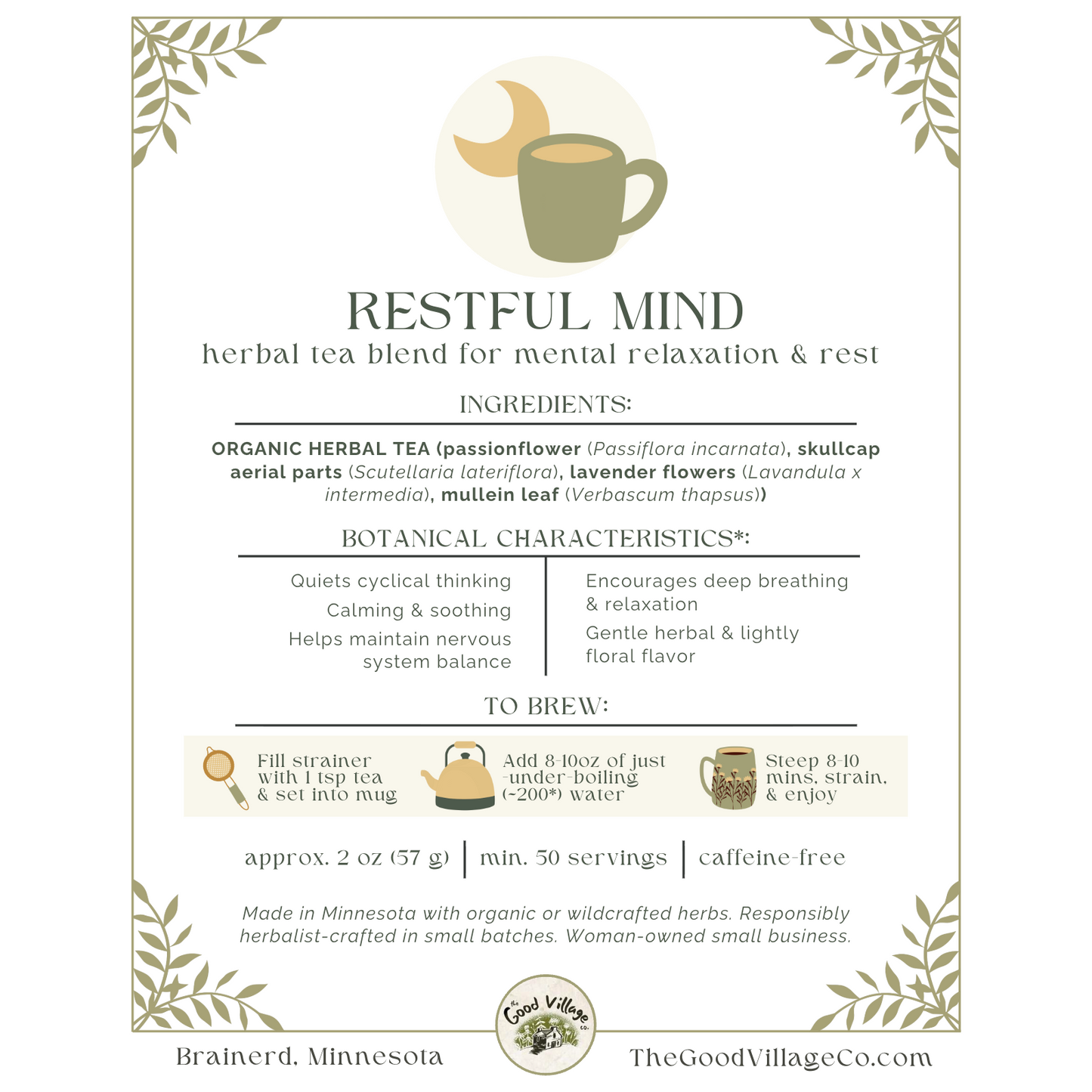 Restful Mind: Herbal Tea Blend for Nighttime Overthinkers (Caffeine-Free)