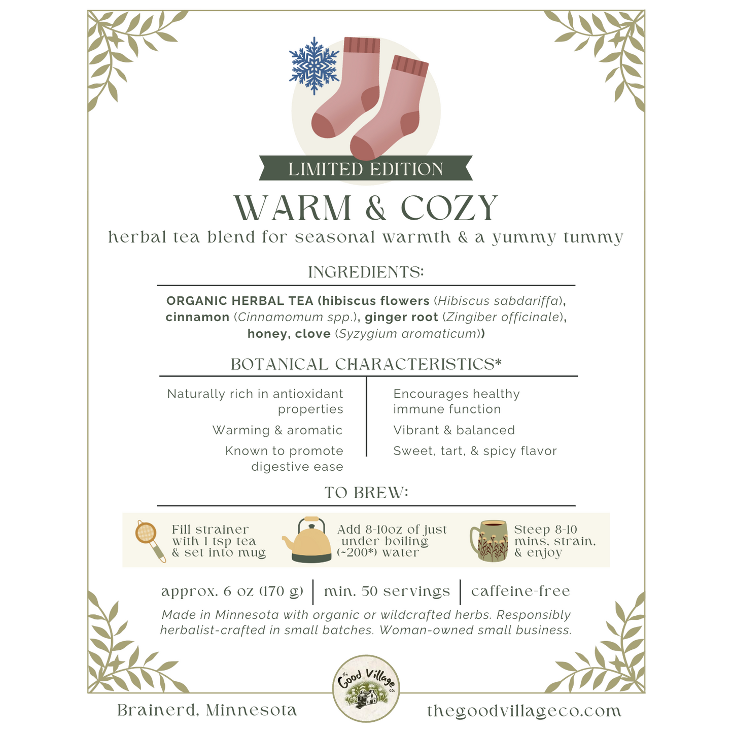 Warm & Cozy: Herbal Tea Blend for Seasonal Warmth & A Yummy Tummy (Caffeine-Free)