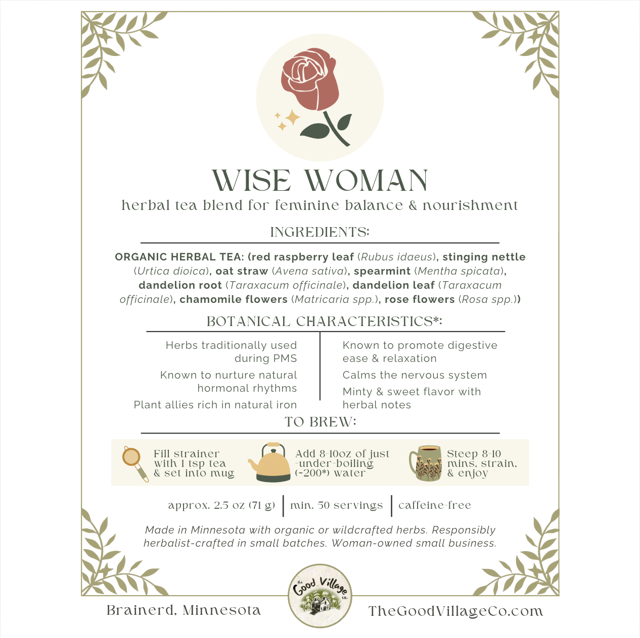 Wise Woman: Herbal Tea Blend for Feminine Balance & Nourishment (Caffeine-Free)