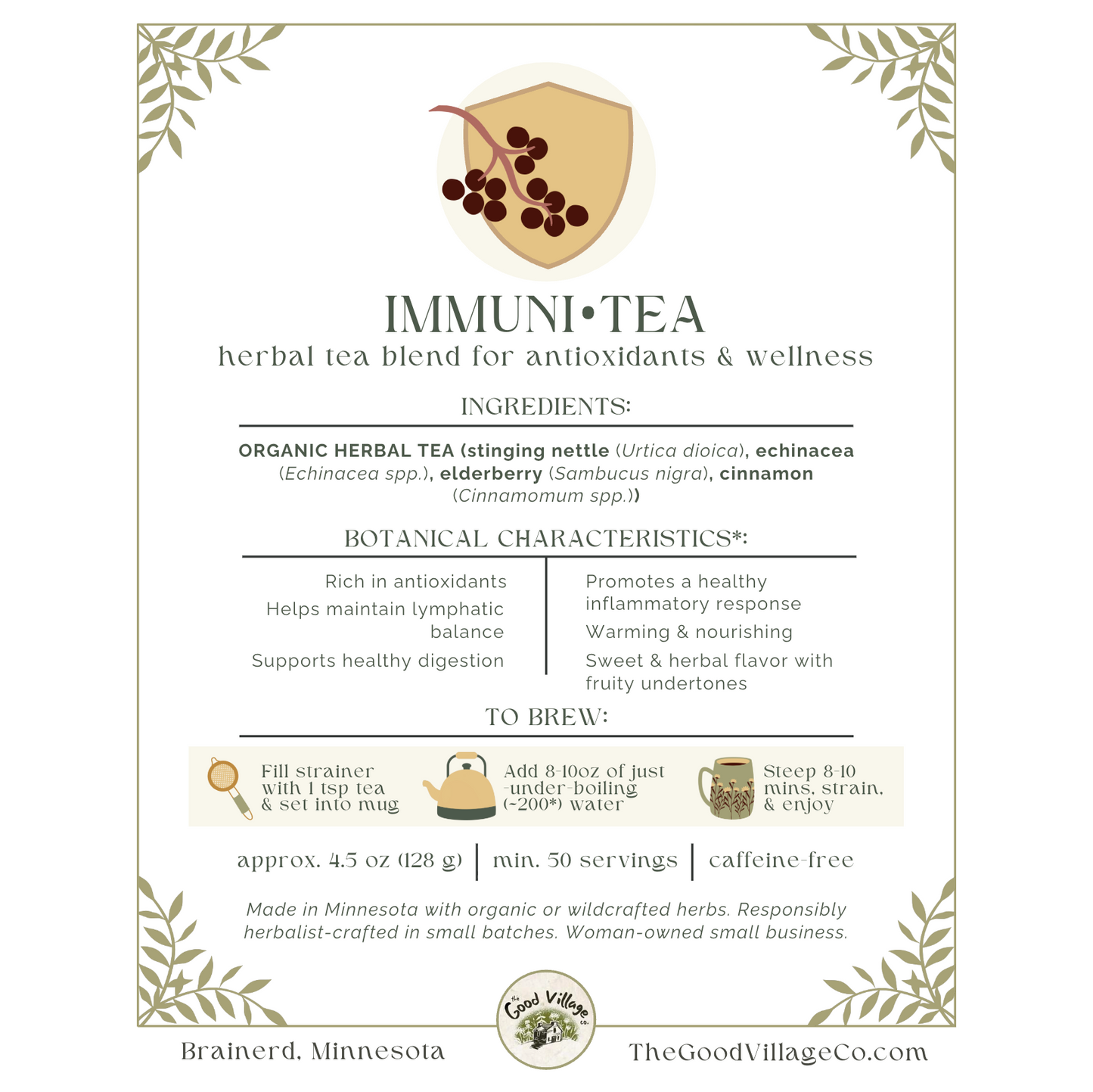 Immuni•Tea: Herbal Tea Blend for Antioxidants & Wellness (Caffeine-Free)