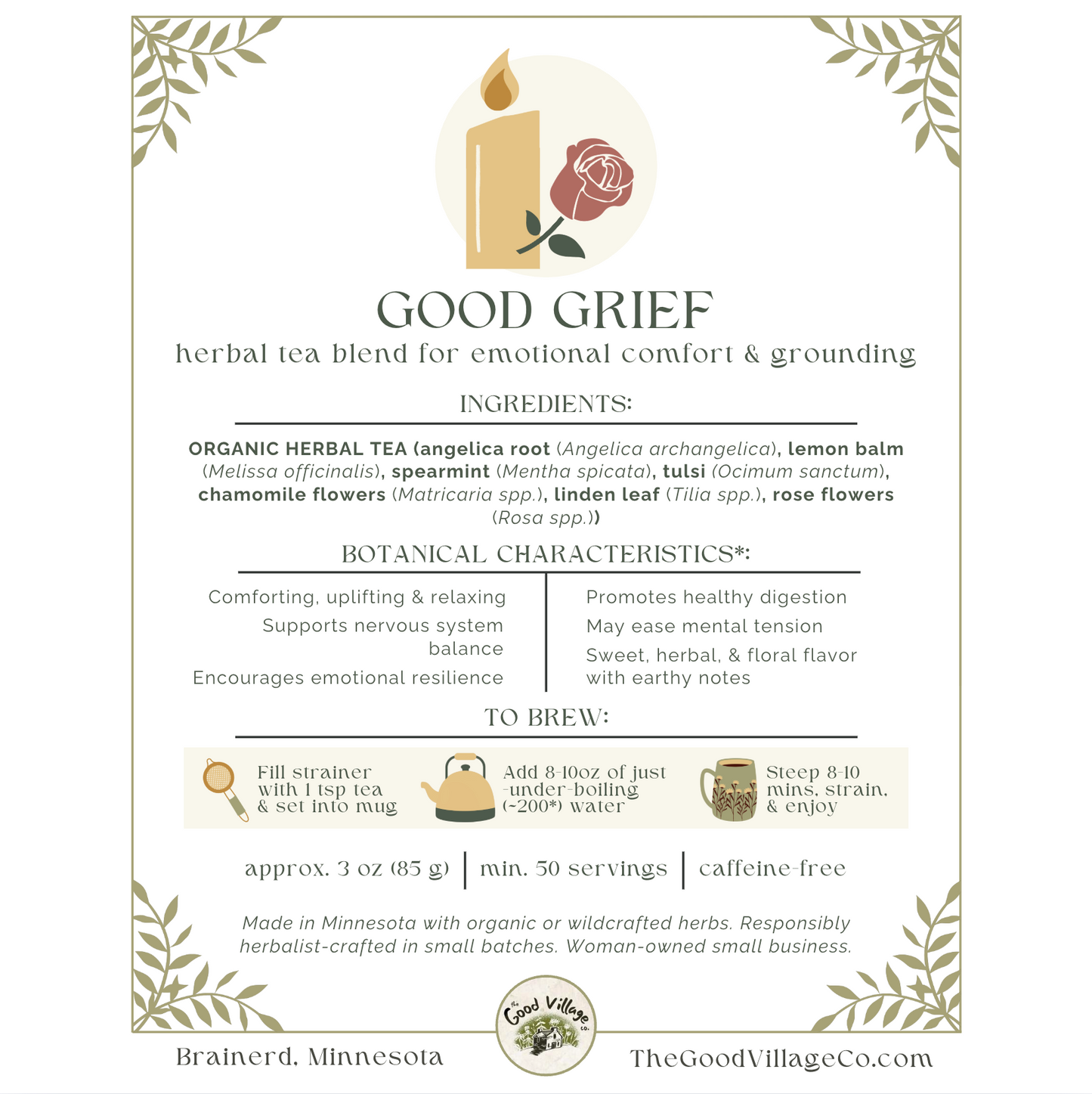 Good Grief: Herbal Tea Blend for Emotional Comfort & Grounding (Caffeine-Free)