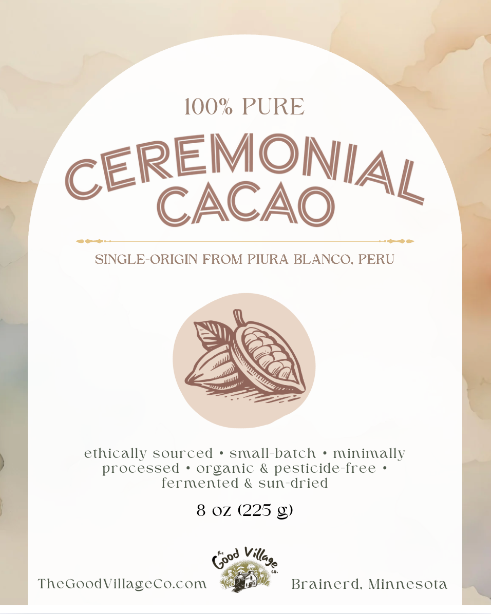 Ceremonial Cacao - 100% Pure Single-Origin Unprocessed Traditional Wellness Beverage from Piura Blanco, Peru