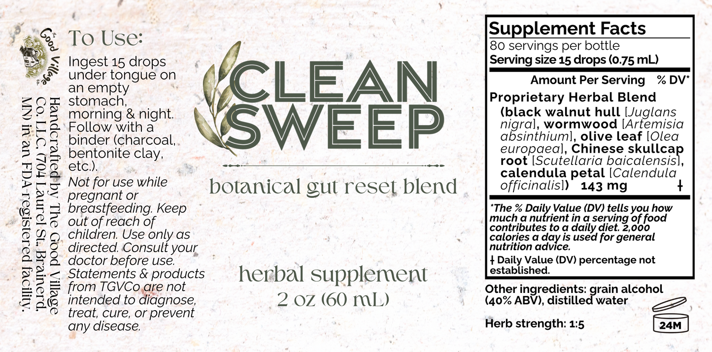 Clean Sweep (formerly "Poop-a-Worm"): Herbal Parasite Cleanse Tincture / Botanical Gut Reset Blend