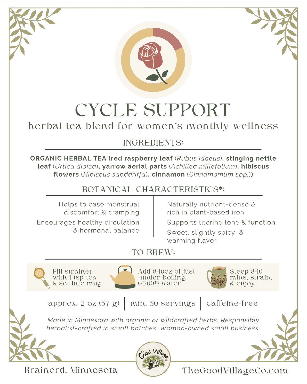 Cycle Support: Herbal Tea Blend For Women's Monthly Wellness (Caffeine-Free)
