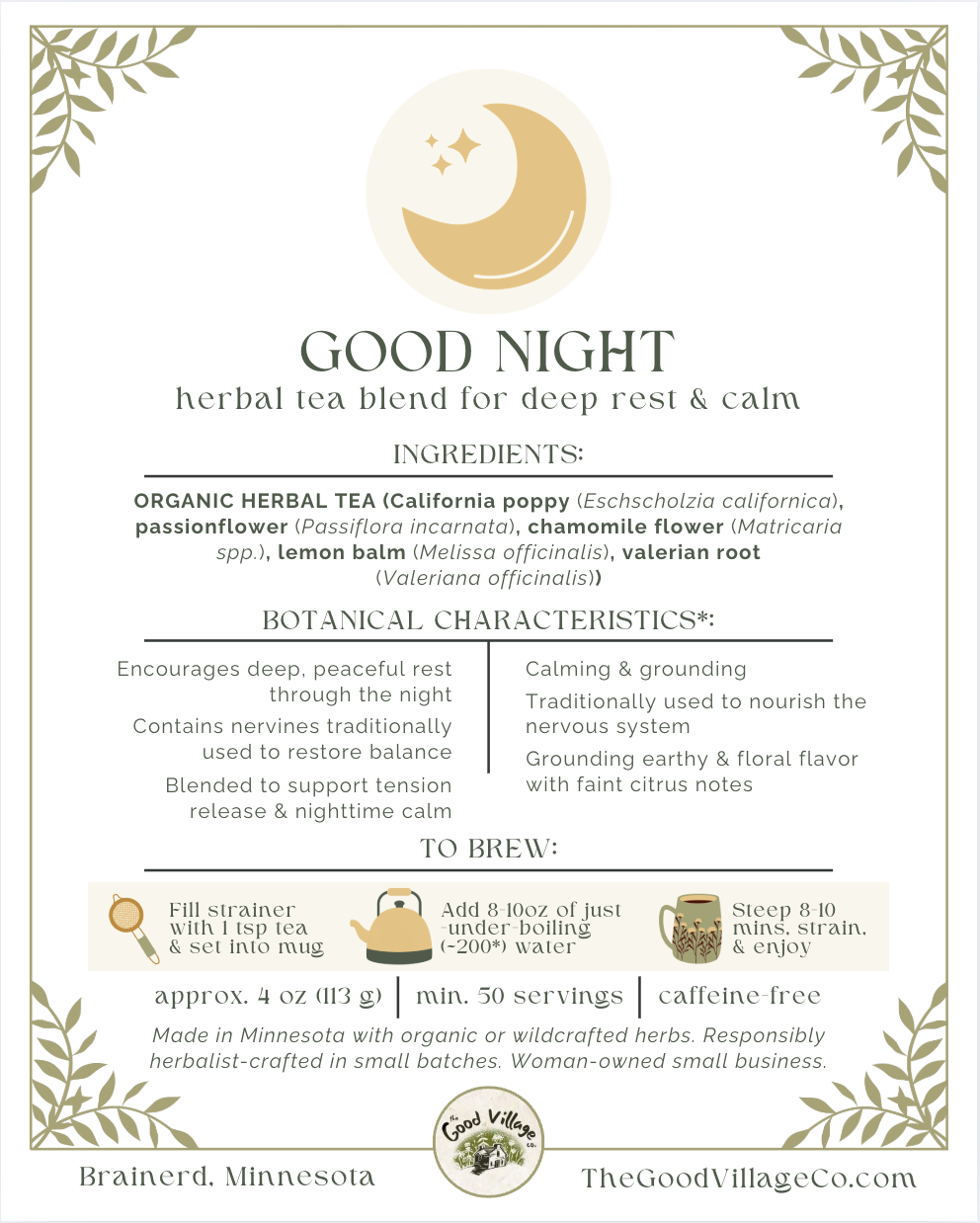 Good Night: Herbal Tea Blend For Deep Rest & Calm (Caffeine-Free)
