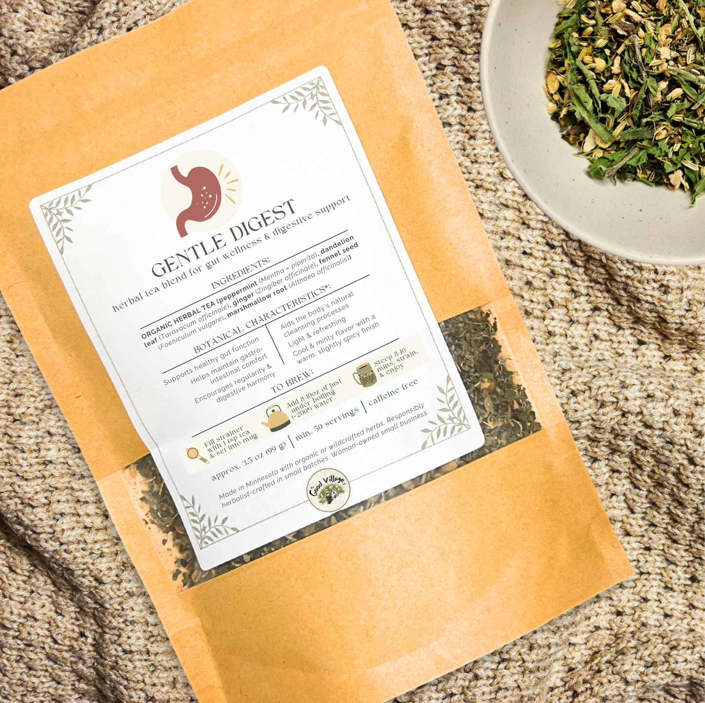 Gentle Digest: Herbal Tea Blend for Gut Wellness & Digestive Support (Ceffeine-Free)
