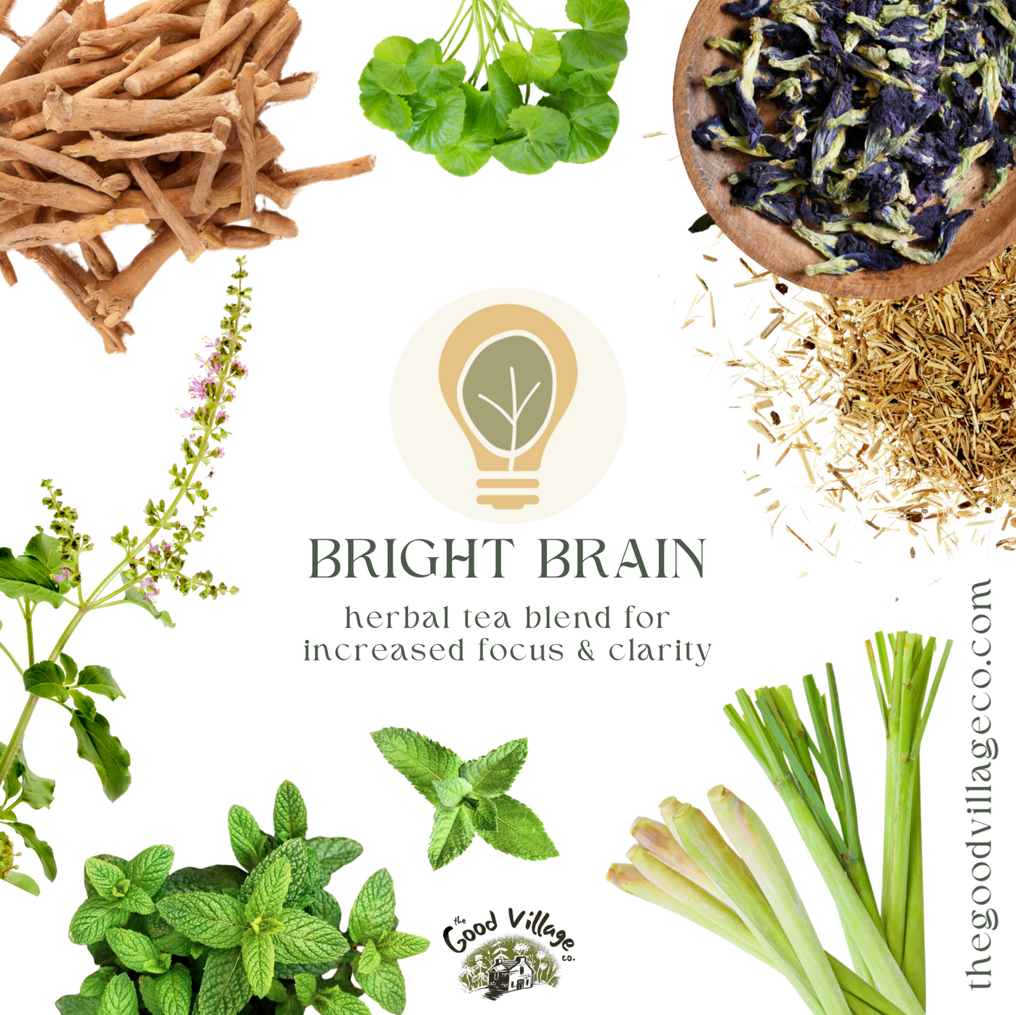 Bright Brain: Herbal Tea Blend for Increased Focus & Clarity (Caffeine-Free)