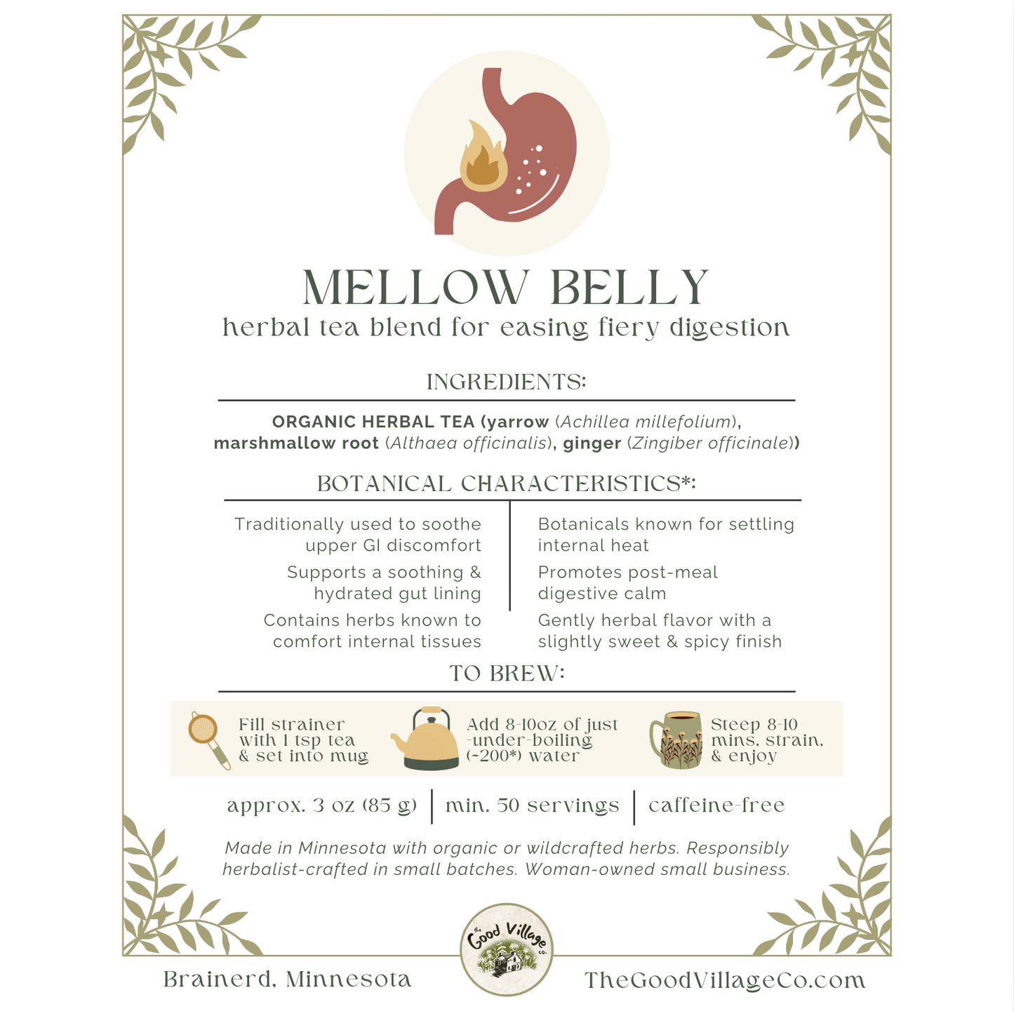 Mellow Belly: Herbal Tea Blend for Easing Fiery Digestion (Caffeine-Free)