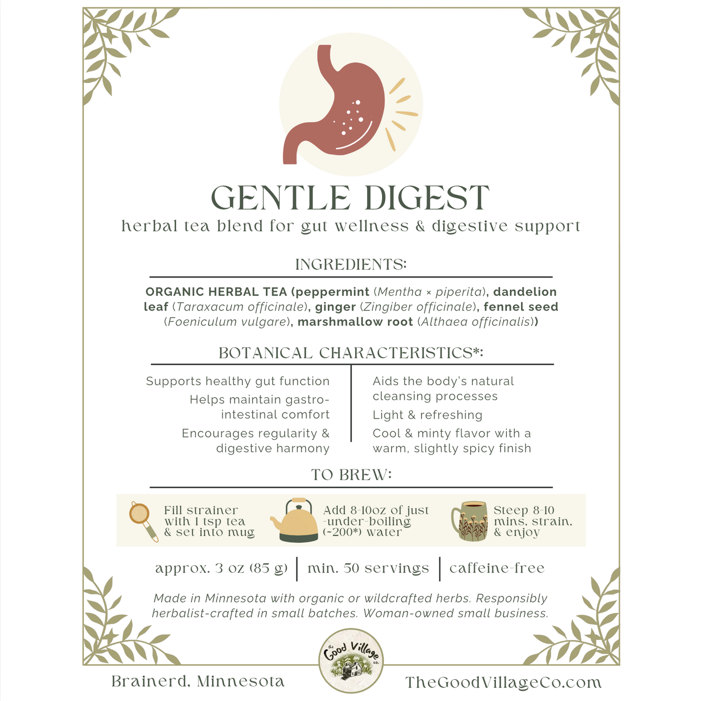Gentle Digest: Herbal Tea Blend for Gut Wellness & Digestive Support (Ceffeine-Free)