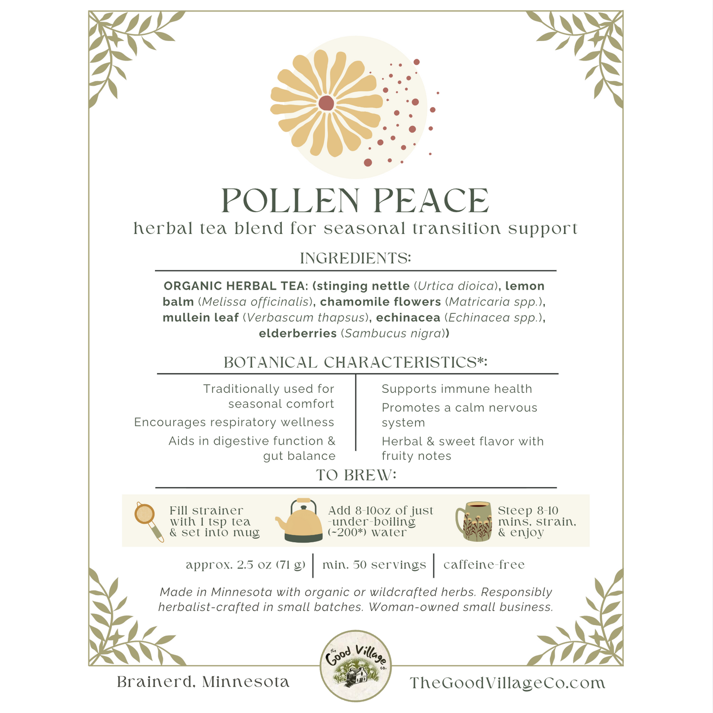 Pollen Peace: Herbal Tea Blend for Seasonal Transition Support (Caffeine-Free)