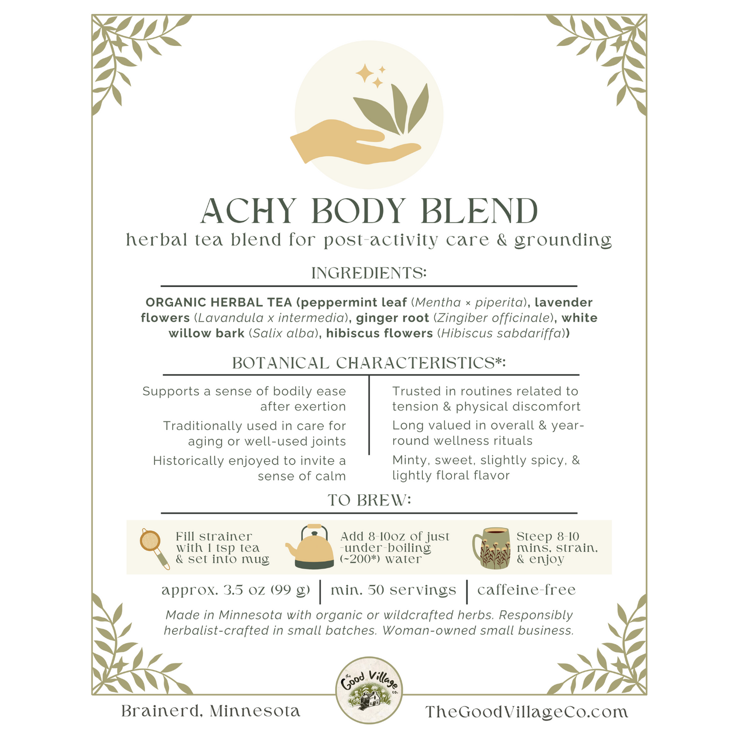 Achy Body Blend: Herbal Tea Blend for Inflammation & Discomfort (Caffeine-Free)