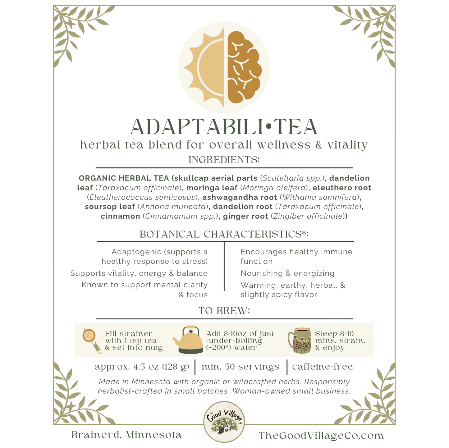 Adaptabili•Tea: Herbal Tea Blend for Resilience, Uplift, Overall Wellness & Vitality (Caffeine-Free)