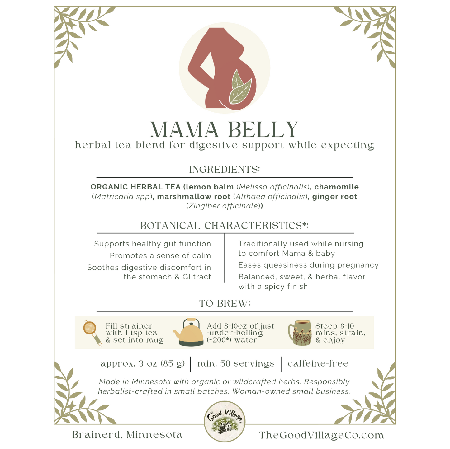 Mama Belly: Herbal Tea Blend for Digestive Support While Expecting (Caffeine-Free)