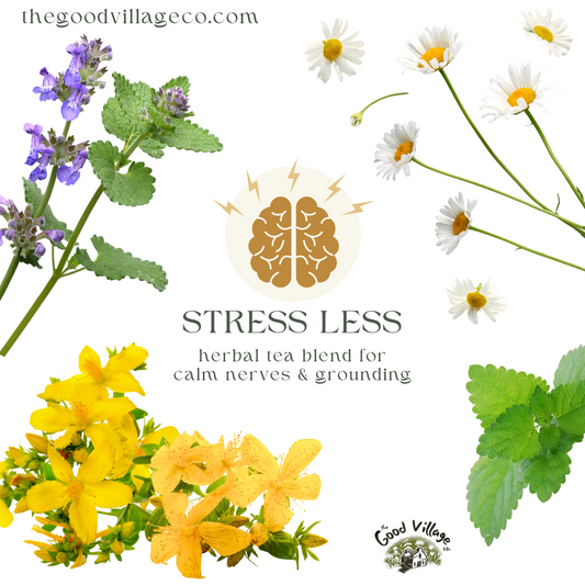 Stress Less: Loose-Leaf Herbal Tea Blend for Calm Nerves & Grounding (Caffeine-Free)