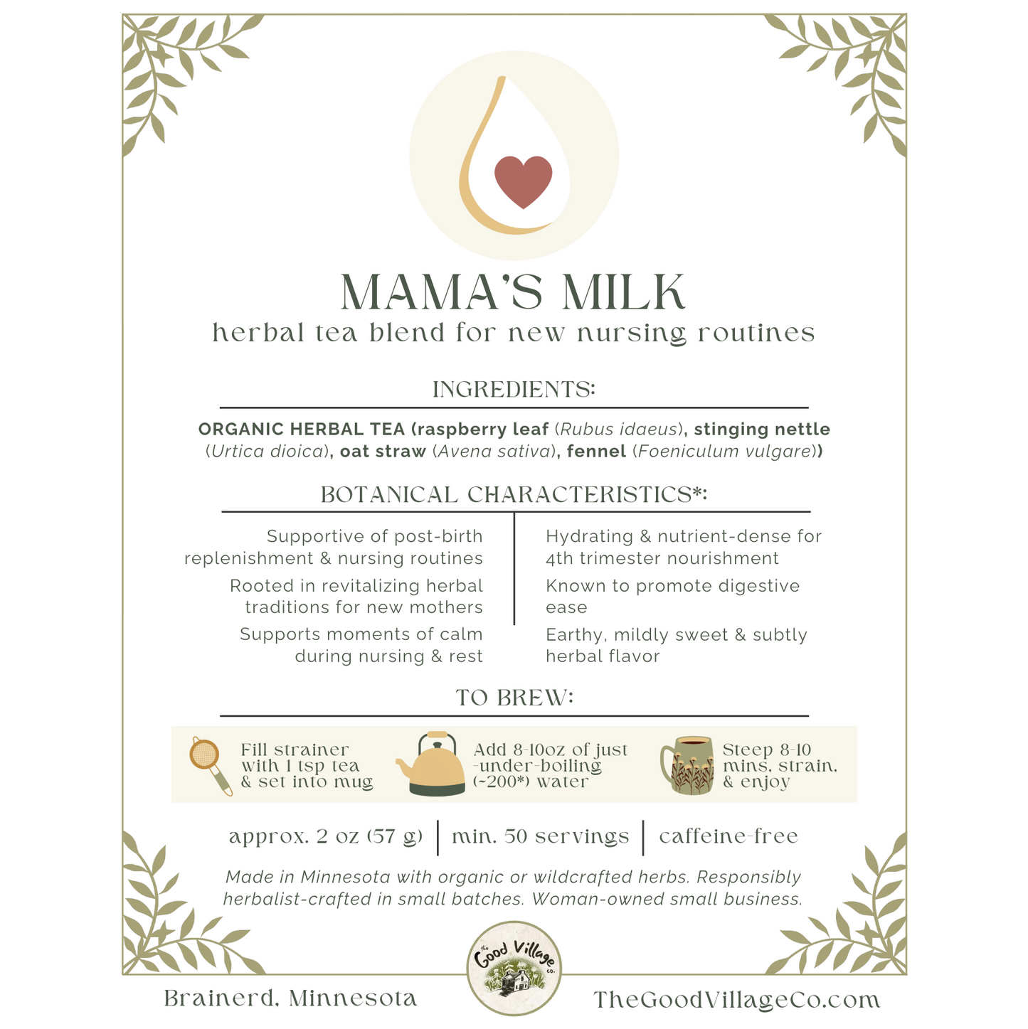 Mama's Milk: Herbal Tea Blend for New Nursing Routines (Caffeine-Free)