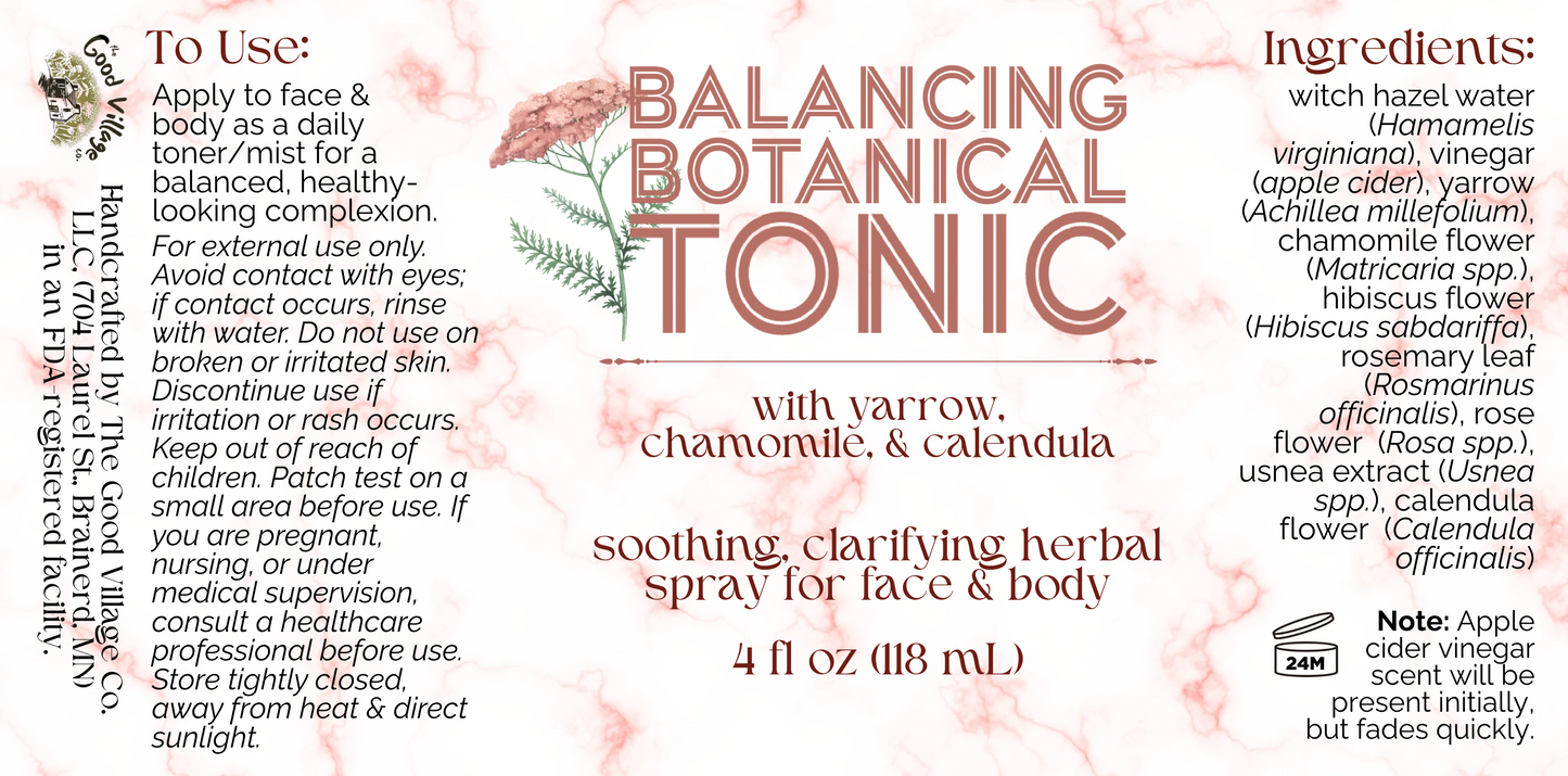 Balancing Botanical Tonic: Herbal Toning Mist with Calendula, Chamomile, & Yarrow