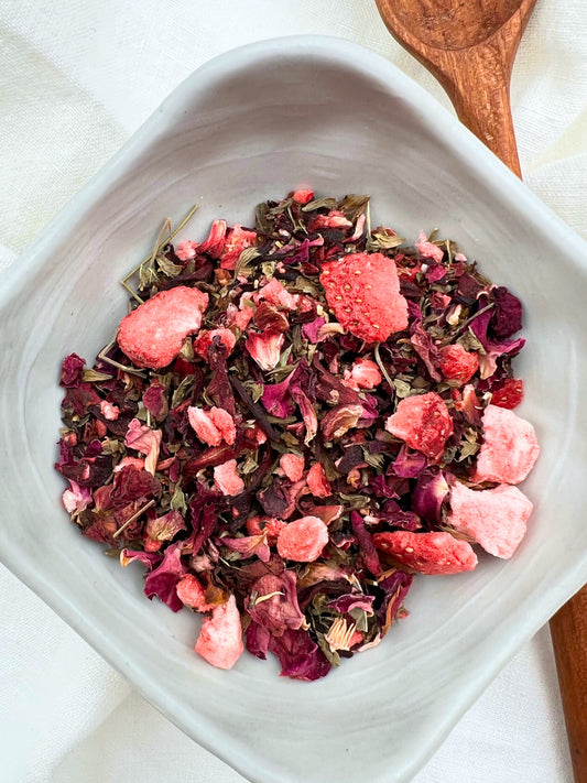 Strawberry Fields: Loose-Leaf Herbal Tea Blend for Seasonal Refreshment & Wellness (Caffeine-Free)