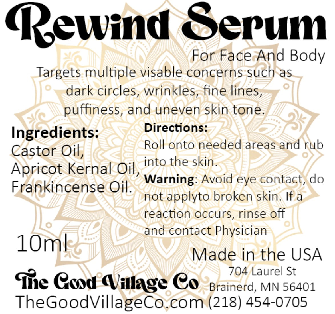 Rewind Serum Frankincense Essential Oil + Apricot Kernel Oil + Castor Oil Skin Serum