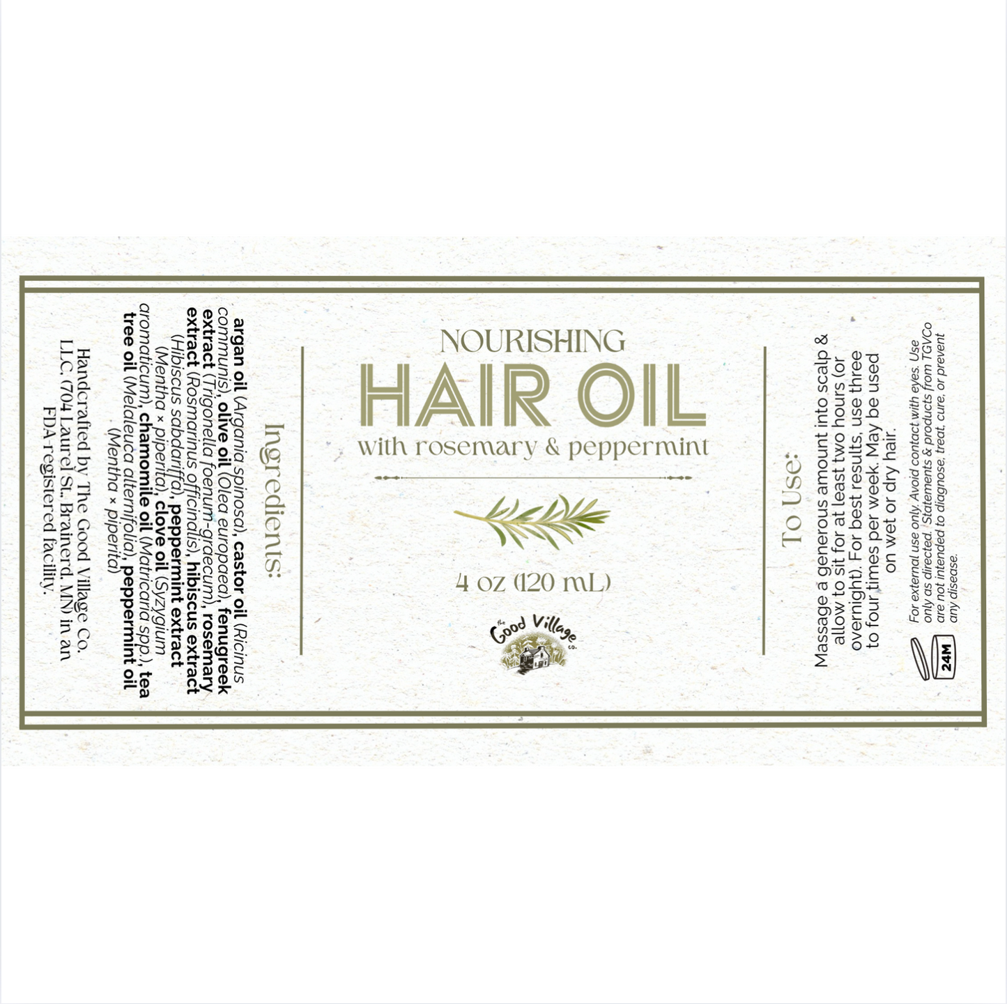 Hair Growth Oil - Rosemary + Peppermint