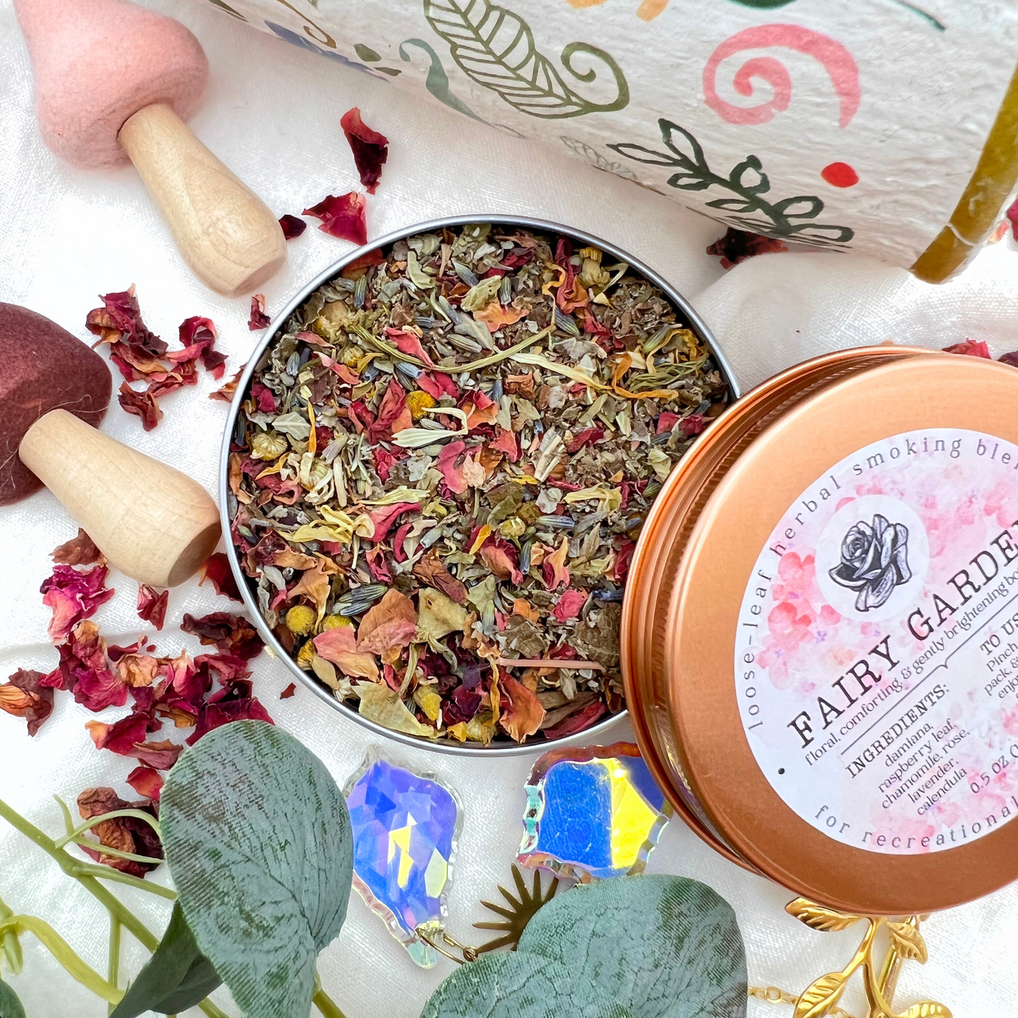 "Fairy Garden" Botanical Smoke Blend -  Floral, Comforting, & Gently Brightening Herbal Mix (Tobacco- & Cannabis-Free)