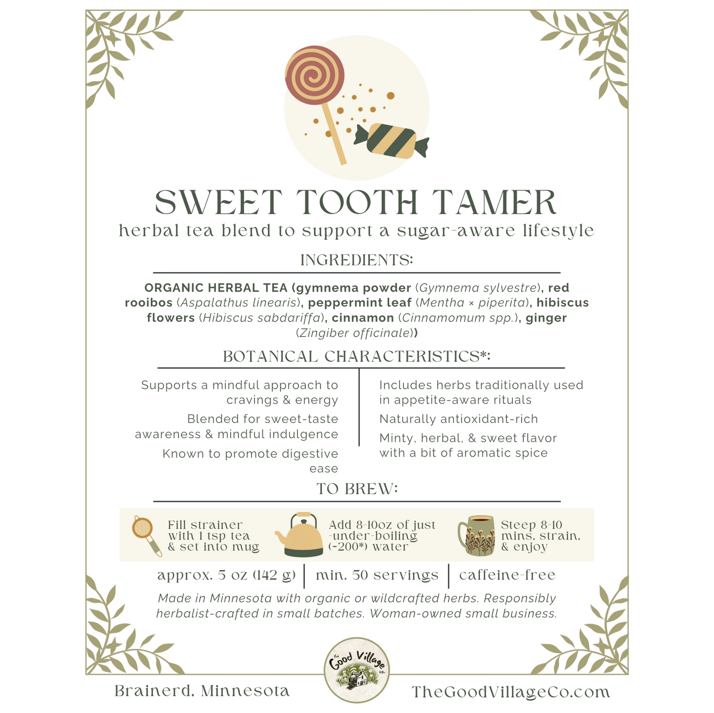 Sweet Tooth Tamer: Herbal Tea Blend to Support a Sugar-Aware Lifestyle (Caffeine-Free)