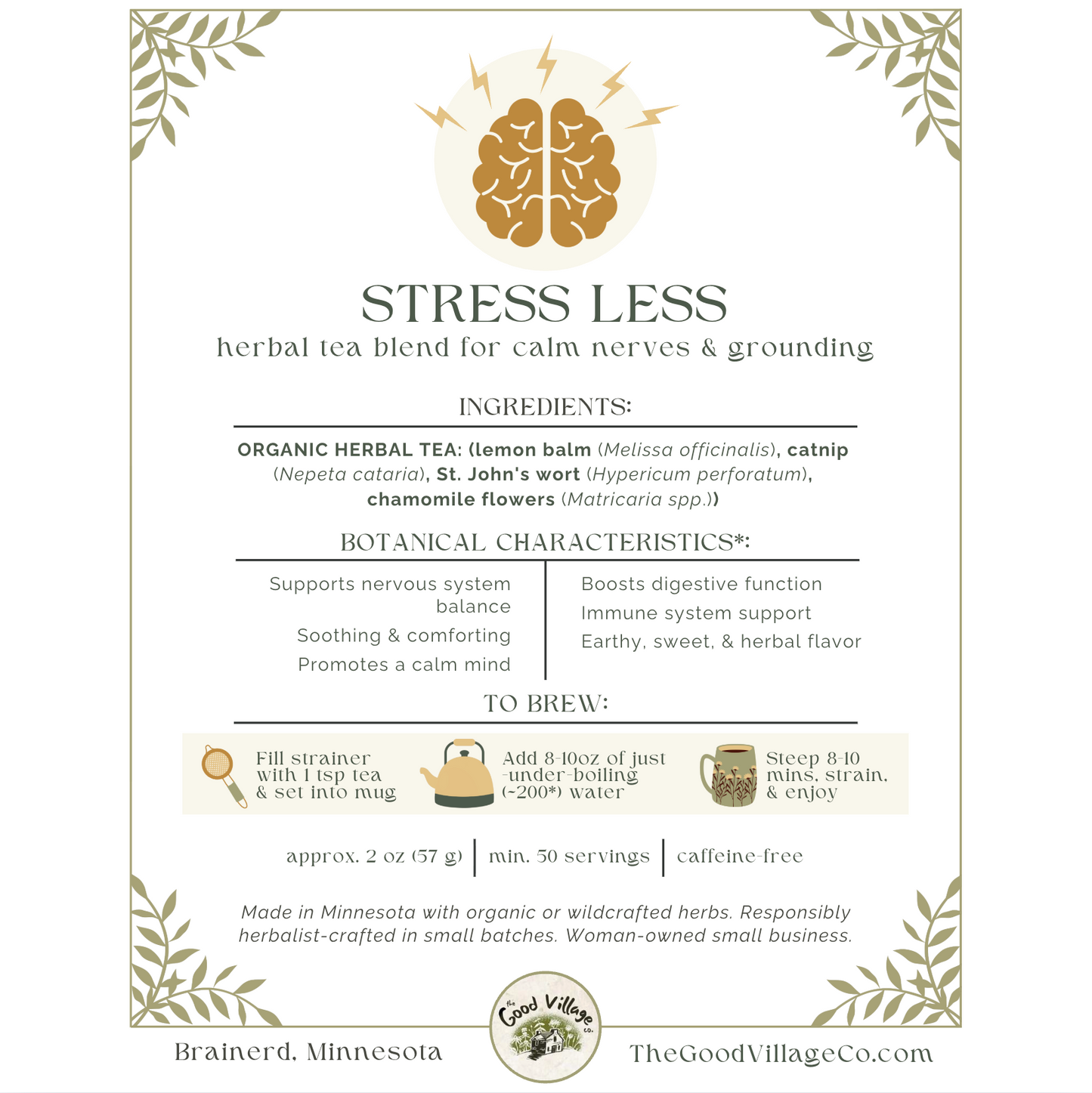 Stress Less: Herbal Tea Blend for Calm Nerves & Grounding (Caffeine-Free)