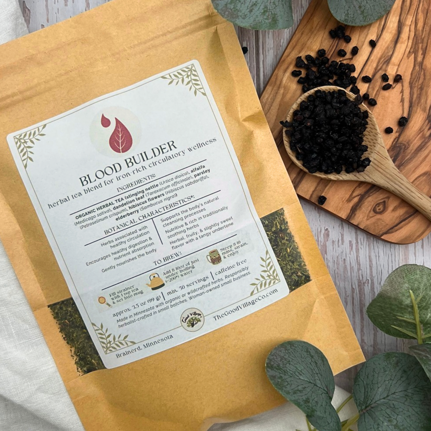 Blood Builder: Loose-Leaf Herbal Tea Blend For Iron-Rich Circulatory Wellness (Caffeine-Free)