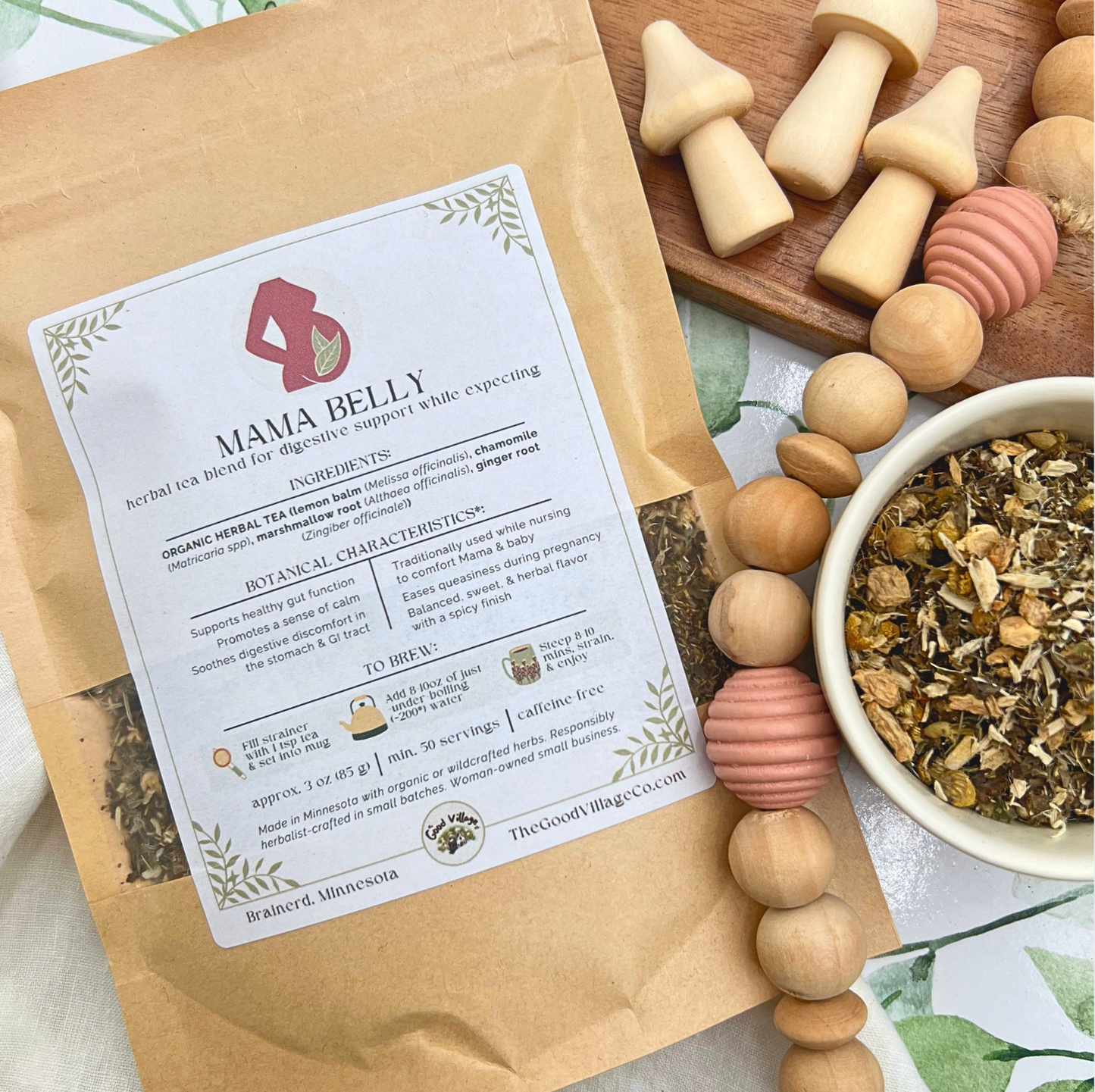 Mama Belly: Loose-Leaf Herbal Tea Blend for Digestive Support While Expecting (Caffeine-Free)