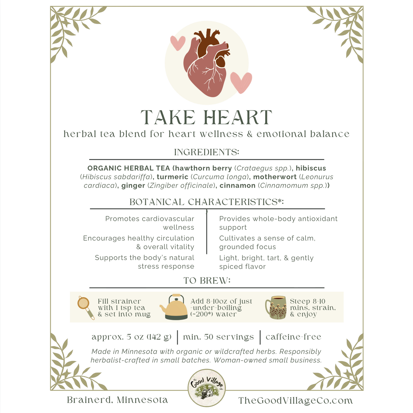 Take Heart: Loose-Leaf Herbal Tea Blend for Heart Wellness & Emotional Balance (Caffeine-Free)