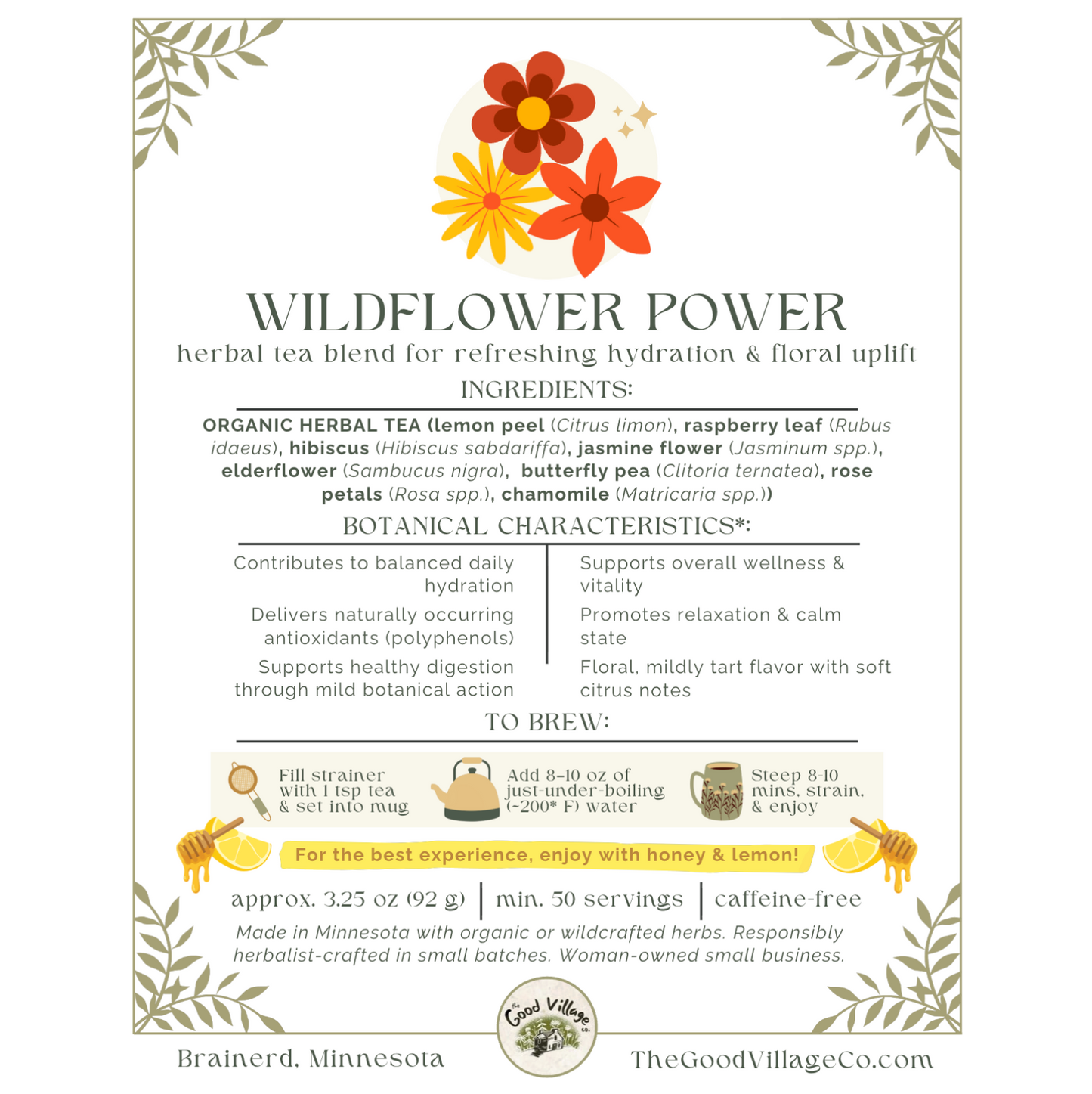Wildflower Power: Loose-Leaf Herbal Tea Blend for Refreshing Hydration & Floral Uplift (Caffeine-Free)